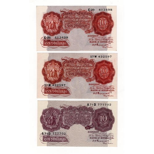 202 - Peppiatt 10 Shillings (3), mauve WW2 emergency issued 1940, serial A71D 777702 (B251, Pick366), pre ... 