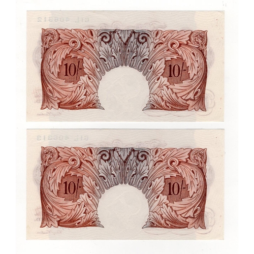 207 - Peppiatt 10 Shillings (B256) issued 1948 (2), a consecutively numbered pair of the rarer post war is... 