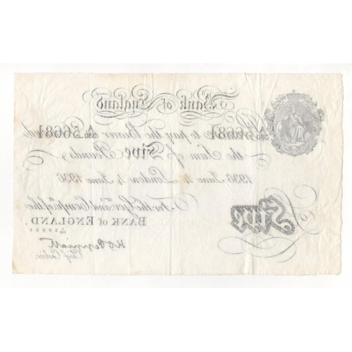 213 - Peppiatt 5 Pounds (B241) dated 4th June 1936, serial A/330 56681, London issue (B241, Pick335a) orig... 