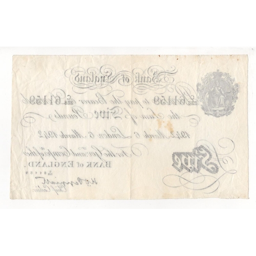 214 - Peppiatt 5 Pounds (B241) dated 6th March 1942, scarcer WAR DATE, serial C/228 61159, London issue (B... 