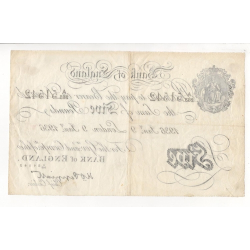 215 - Peppiatt 5 Pounds (B241) dated 9th January 1936, serial A/263 51542, London issue (B241, Pick335a) t... 