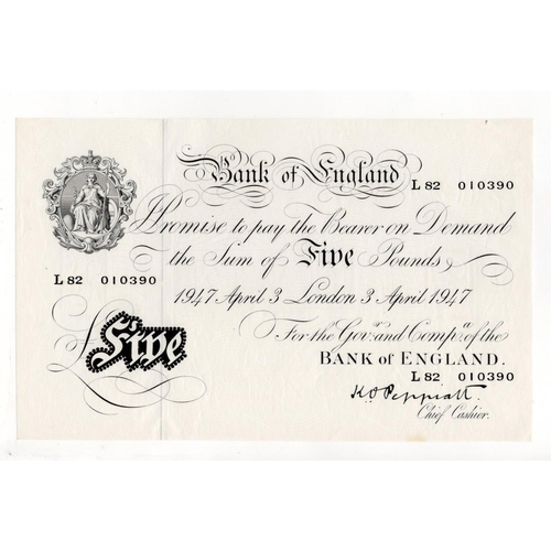 219 - Peppiatt 5 Pounds (B264) dated 3rd April 1947, serial L82 010390, London issue on thin paper (B264, ... 