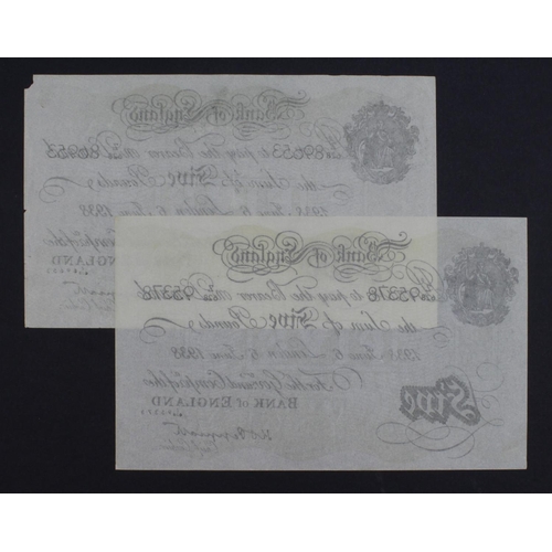 220 - Peppiatt 5 Pounds FORGERIES (2) dated 6th June 1938, NOT BERNHARD but  good quality Italian contempo... 