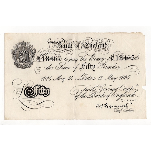 222 - Peppiatt BERNHARD note, 50 Pounds dated 15th May 1935 serial 54/N 18467 (B244 for type) Bernhard WW2... 