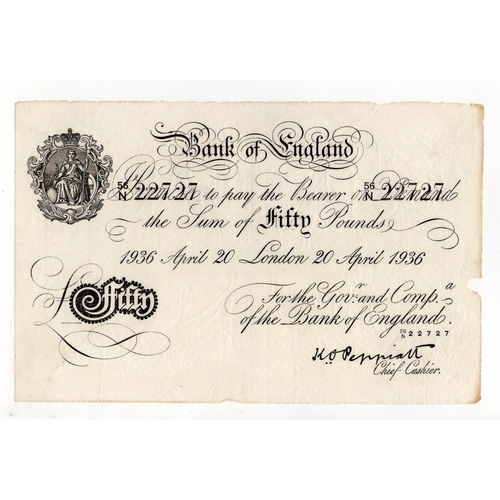 223 - Peppiatt BERNHARD note, 50 Pounds dated 20th April 1936 serial 56/N 22727 (B244 for type) Bernhard W... 