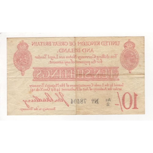 26 - Bradbury 10 Shillings (T12.3) issued 1915, early prefix for type 'A2', 5 digit serial number A2/2 78... 