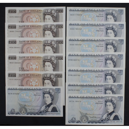 261 - Bank of England (13), Somerset 10 Pounds issued 1984, 5 Pounds (7) issued 1980, in 3 x consecutively... 