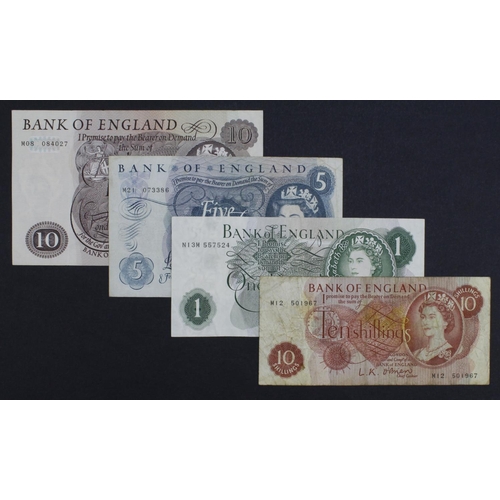 272 - Bank of England (4), REPLACEMENT notes, Page 10 Pounds issued 1971, REPLACEMENT note 'M' prefix, ser... 