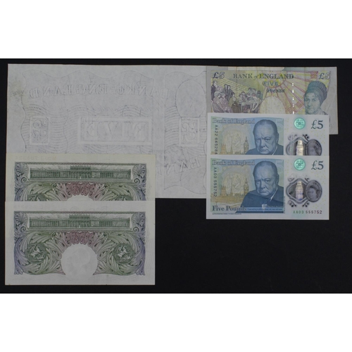 277 - Bank of England (6), O'Brien white 5 Pounds dated 20th August 1955, serial A57A 000205 (B276, Pick34... 