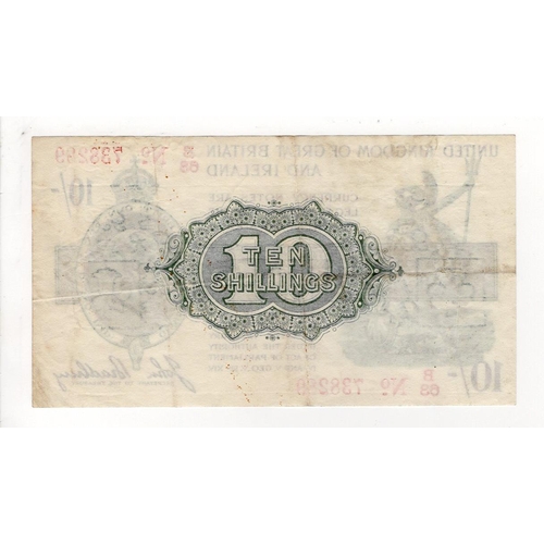 28 - Bradbury 10 Shillings (T20) issued 1918, red serial No. B/63 738289 (T20, Pick350b) No. with dash, o... 