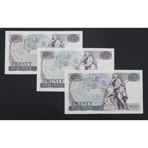 283 - Bank of England 20 Pounds (3), signed Page C40 692050 (B328), Somerset E16 981450 (B350) and Gill 57... 