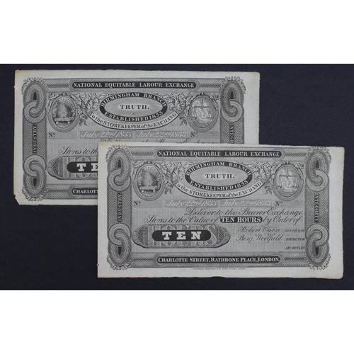 292 - Birmingham, a pair of National Equitable Labour Exchange Birmingham Branch unissued Robert Owen note... 