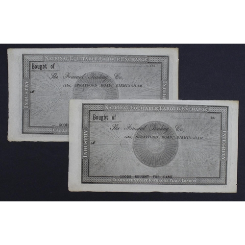 292 - Birmingham, a pair of National Equitable Labour Exchange Birmingham Branch unissued Robert Owen note... 