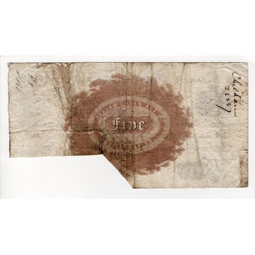 297 - Faversham Bank 5 Pounds dated 1886, serial No. 8497 for Hilton, Rigden & Rigden (Outing786d) pinhole... 