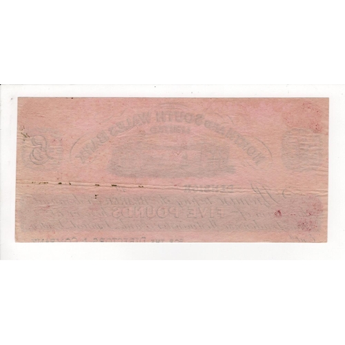 306 - North & South Wales Bank Limited, Denbigh, 5 Pounds CUT PROOF 18xx (Outing662e) light mount marks on... 