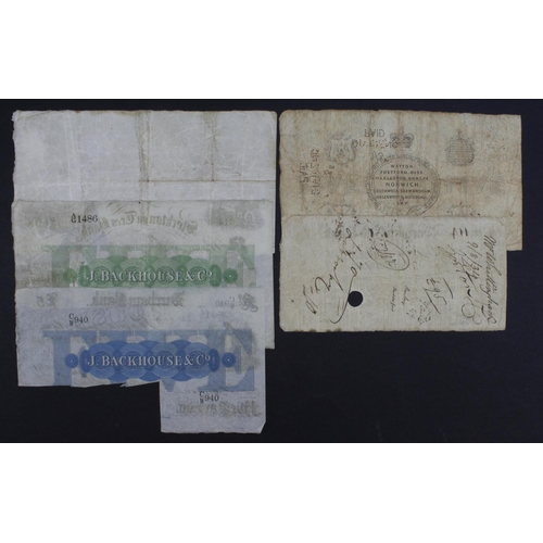 308 - Provincial Banks (5), Warwick Old Bank 10 Pounds 1829, Norwich Crown Bank 5 Pounds 1867, Stockton on... 