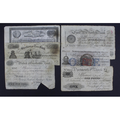 311 - Provincial notes (6), Norwich & Swaffham Bank 1 Pound dated 1822, Lynn Regis & Norfolk Bank 5 Pounds... 