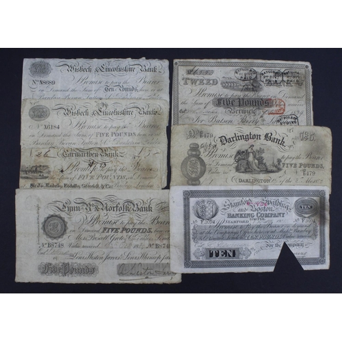 312 - Provincial notes (7), Tweed Bank, Berwick on Tweed 5 Pounds dated 1839, serial No. A553 for Batson, ... 