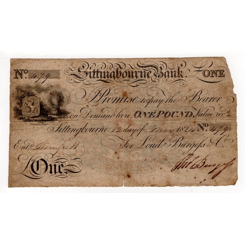 313 - Sittingbourne Bank 1 Pound dated 12th May 1824, serial no. 479 for Loud, Burgess & Co. (Outing1969a)... 