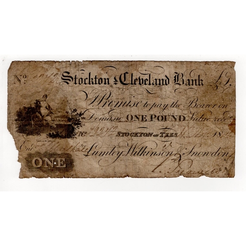 315 - Stockton & Cleveland Bank 1 Pound dated 1812, serial number 2272 for Lumley, Wilkinson & Snowdon (Ou... 