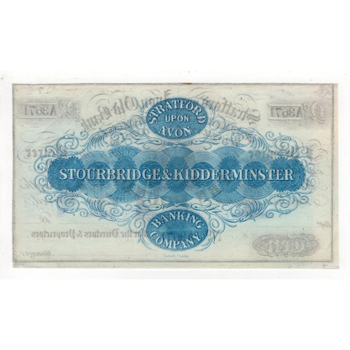 317 - Stratford upon Avon Old Bank Stourbridge and Kidderminster Branch 10 Pounds unissued note, circa 183... 