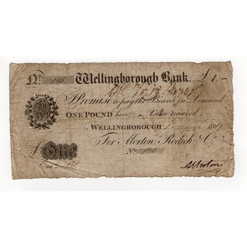 321 - Wellingborough Bank 1 Pound dated 1819, serial No. 145 for Morton, Rodick & Co. (Outing2294a) bankru... 