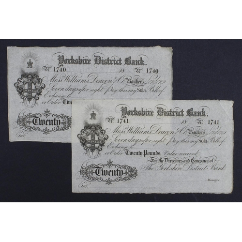 324 - Yorkshire District Bank 20 Pounds sight notes (2), a consecutively numbered pair of unissued 7 Day s... 