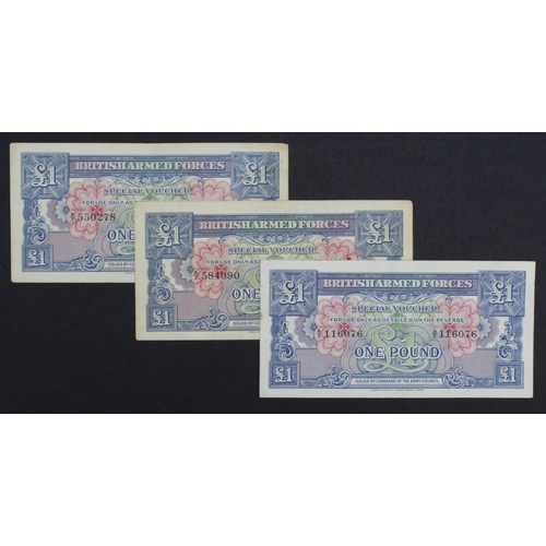 333 - British Armed Forces 1 Pound (3) issued 1946, First Series, serial A/2 550278, A/2 584090 and A/3 11... 