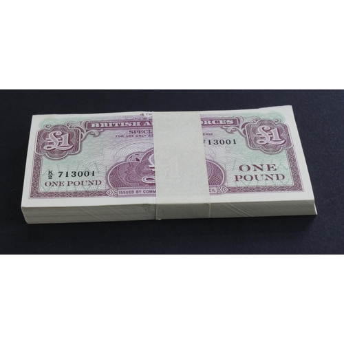 336 - British Armed Forces 1 Pound 4th series (100), a full bundle of 100 consecutively numbered notes, se... 