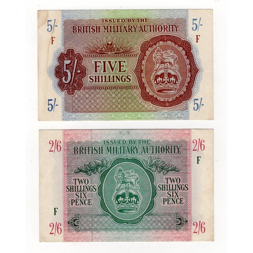 340 - British Military Authority (2), 5 Shillings and 2 1/2 Shillings issued 1943, both series F (PickM3 &... 