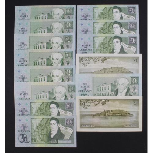 345 - Guernsey (14), 1 Pound issued 1969, signed Guillemette, serial B440301 (TBB B150a, Pick45a), 1 Pound... 