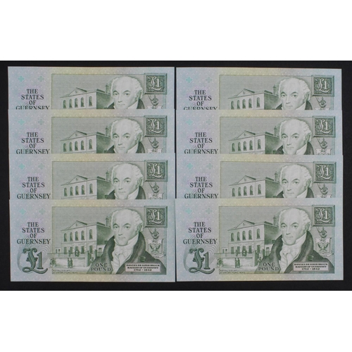 351 - Guernsey 1 Pound (8) issued 1980 - 1989, signed M.J. Brown, a consecutively numbered run of 8 notes,... 