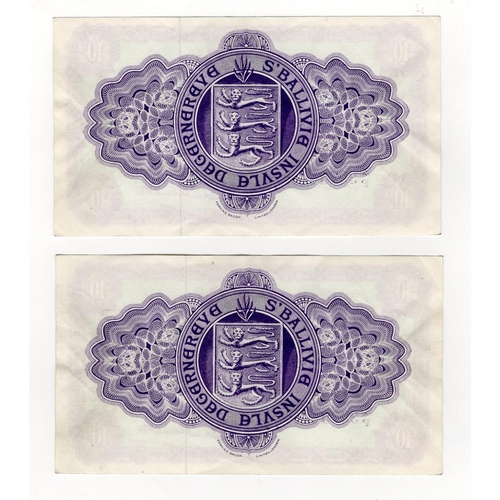 355 - Guernsey 10 Shillings (2) dated 1st July 1966, a pair of consecutively numbered notes serial 23/P 39... 