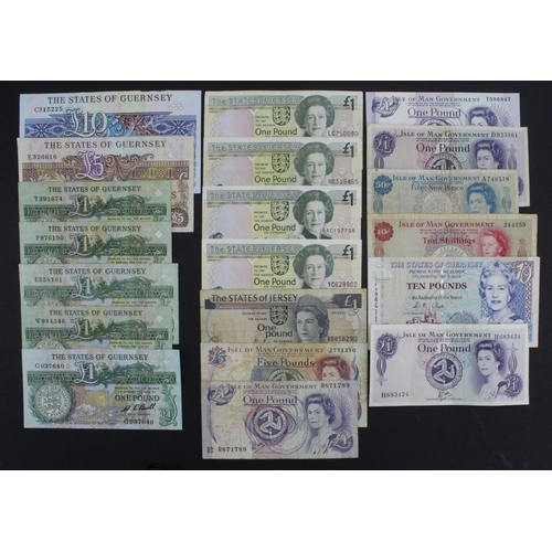 362 - Guernsey, Jersey and Isle of Man (20), Guernsey (8) 10 Pounds 1980 - 1989 signed Brown, 10 Pounds si... 