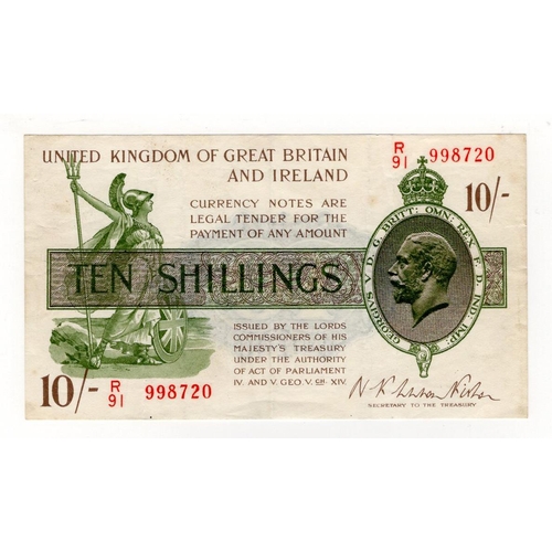 37 - Warren Fisher 10 Shillings (T30) issued 1922 serial R/91 998720 (T30, Pick358) VF