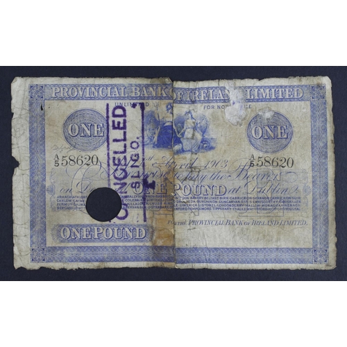 374 - Ireland, Provincial Bank of Ireland Limited, 1 Pound dated  1 April 1903, serial number A/5 58620 (P... 