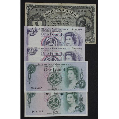 378 - Isle of Man (5), Martins Bank Limited 1 Pound dated 1st February 1957, signed  M. Conacher, serial N... 