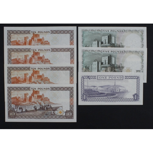 379 - Isle of Man (7), 10 Pounds issued 1991 - 1998 (4) including a LOW number J000169, a first prefix C98... 