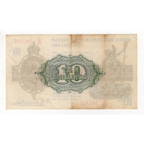 38 - Warren Fisher 10 Shillings (T30) issued 1922, FIRST SERIES serial J/15 702327 (T30, Pick358) light s... 