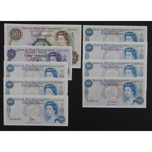 380 - Isle of Man (9), 50 Pence issued 1972 signed P.H.G. Stallard serial A498111 (IMPM M508, Pick22a), 50... 