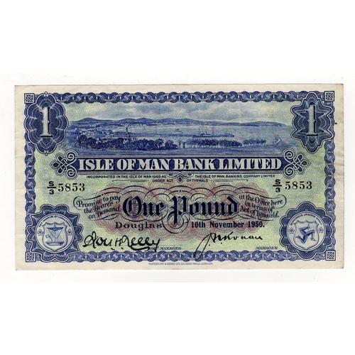 382 - Isle of Man 1 Pound dated 10th November 1950, signed Ronan & Kelly, serial S/3 5853 (IMPM M281, Pick... 