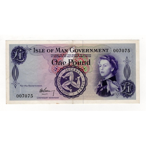 384 - Isle of Man 1 Pound issued 1961, signed Garvey, low serial number 007075 (IMPM M501, Pick25a) EF