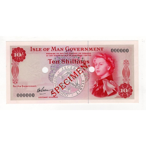 387 - Isle of Man 10 Shillings issued 1961, SPECIMEN note signed R.H. Garvey, serial No. 000000, diagonal ... 