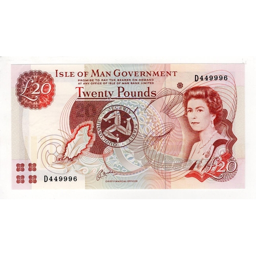 388 - Isle of Man 20 Pounds not dated issued 1991, signed J.A. Cashen, split prefix VERY HIGH number LAST ... 