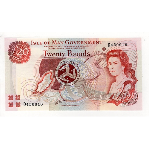 389 - Isle of Man 20 Pounds not dated issued 1999/2000, signed J.A. Cashen, split prefix VERY LOW number F... 