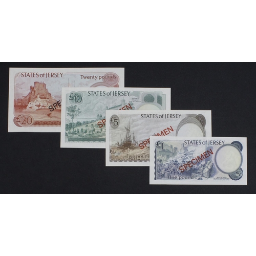 395 - Jersey (4) a SPECIMEN set comprising 20 Pounds, 10 Pounds, 5 Pounds & 1 Pound issued 1978, all with ... 