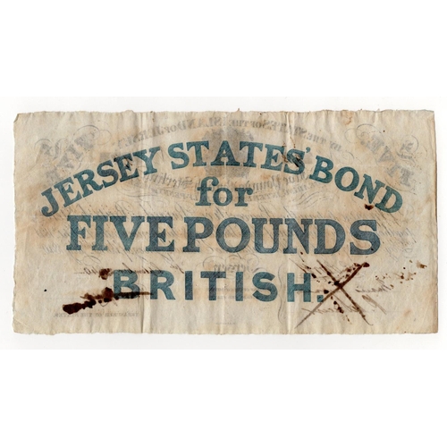 397 - Jersey 5 Pounds dated 1840, Interest Bearing Note at one half-penny per week, serial number 978, pen... 