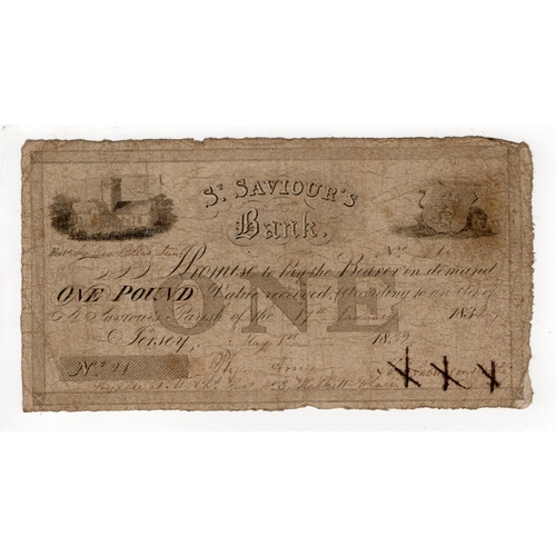 401 - Jersey, St. Saviours Bank 1 Pound dated 1st May 1832, serial number 321, signatures cross cancelled ... 