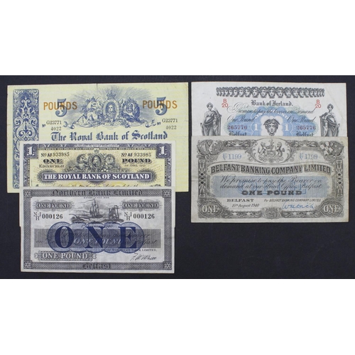 403 - Northern Ireland & Scotland (5), Northern Bank 1 Pound dated 1940 with LOW serial number N-I/H 00012... 