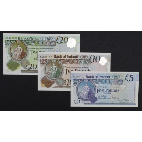 413 - Northern Ireland, Bank of Ireland (3), 20 Pounds, 10 Pounds & 5 Pounds all dated 1st January 2013, s... 